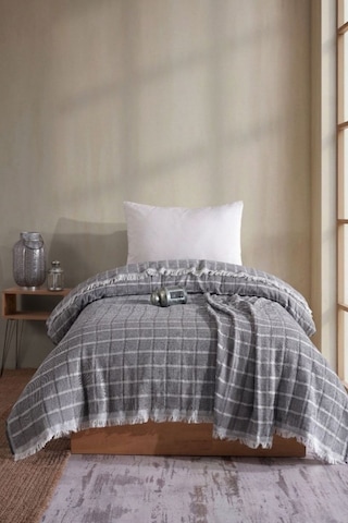 Miracolo Home Antrasit Müslin 4 Katlı Yatak Örtüsü Pike Tek Kişilik Pamuklu Pike 170x207