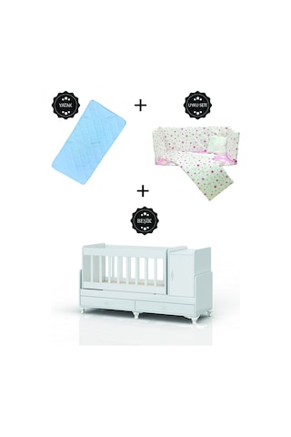 Karyola Olabilen Sallanır Beşik + Uyku Setli + Yatak Beyaz