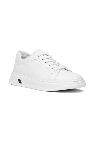 Erkek Beyaz Kalın Tabanlı Deri Sneaker