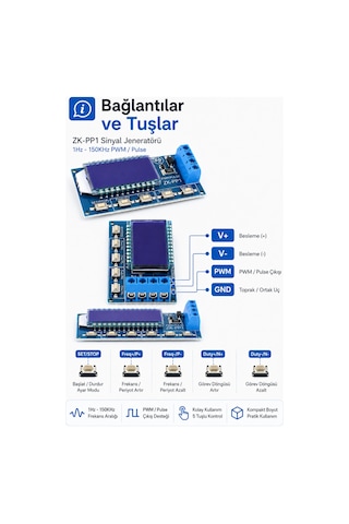 Zk-pp1 Pwm Sinyal Üreteci Pulse Jeneratörü 1hz-150khz Ayarlanabilir Lcd Ekranlı Devre Modülü