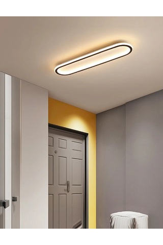 Siyah 60x16 cm Oval Avize 3000K Sarı Işık Led Tavan Lambası