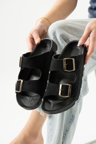 Modafrato Dakota Unisex Ortopedik Terlik Günlük Kadın Ve Erkek Dikişli Terlik Dış Mekan Ve Ev Terliği Siyah