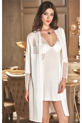 Jeremi 2654 Çeyizlik Ikili Cotton Gecelik Sabahlık Takım
