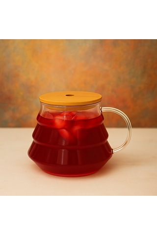 400 Ml Bambu Kapaklı Borosilikat Cam Bardak Silikon Contalı, Pipet Hediyeli, Isıya Dayanıklı Şeffaf