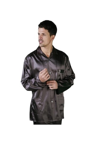 Ancelo Apaş Yakalı Erkek Saten 2'li Pijama Takım 444 001