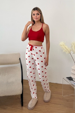 Giysa Kadın Beli Lastikli Kalp Desenli Pijama Altı Beyaz - 26y 4522