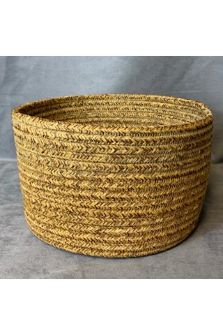 Uretti - Fatma 7987 - El Yapımı Bambu İp Deri Saplı Kapaklı Çok Amaçlı Organizer Sepet Kahverengi