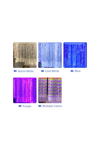 Neevoyu 3x3m 300 Led Perde Işığı 8 Aydınlatma Modu Usb Şarjlı Kumandalı Sıcak Beyaz Festivite Dekorasyonu Sıcak Beyaz