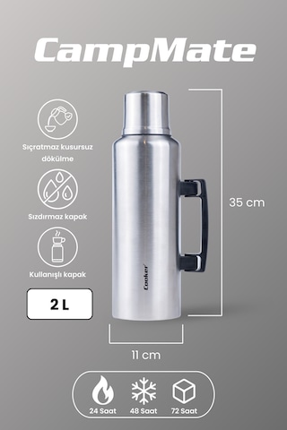 Cooker Campmate 2 Litre Paslanmaz Çelik Termos Gümüş