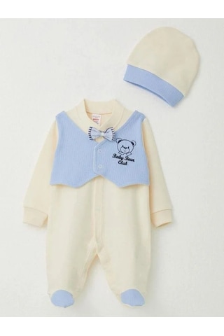 Erkek Bebek Yelekli Papyonlu Patikli Tulum-15309 Bej