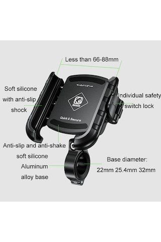 Sones Kewig Elektrikli Bisiklet Vigorously Clip Taban Braketi Açık Hava Bisikleti Cep Telefonu Navigasyon Tutucu, Model: M8sp-c4