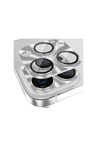 Ally iPhone Uyumlu 15 Pro-15 Pro Max Metal Tempered Kamera Lens Koruyucu- 5775 Gümüş