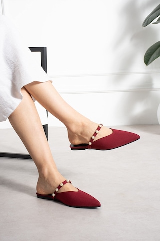 Lorenn Pearl Bordo Mat Saten İnci Detaylı Terlik