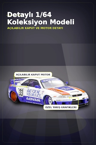Özel Boya Kaplamalı 1/64 Ölçek Nissan Skyline Gt-r R33 Diecast Model Araba Bx-313372