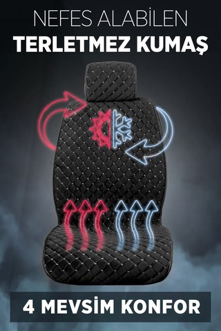 Tay Tüyü Terletmez Kumaş Oto Koltuk Kılıfı 2 Ön Koltuk Seti - Siyah-beyaz