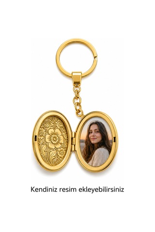 Fotoğraf Eklenebilir Açılır Anı Anahtarlığı Gold Renk Özel Hediye