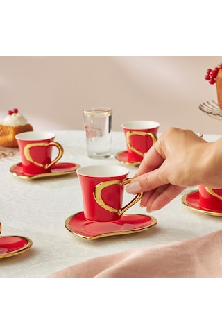 Karaca Kalpten 6 Kişilik Kahve Fincan Takımı 90 Ml Kirmızı