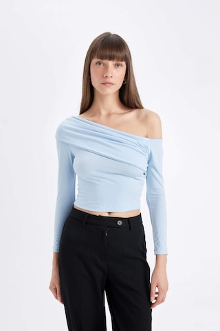 Defacto Slim Fit Omuzu Açık Basic Düz Uzun Kollu Bluz D4559AX24AUBE745 Mavi