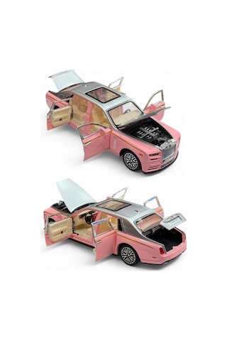 Rolls Royce Phantom 1:32 Ölçek Metal Model Araba - Pembe, Sesli Ve Işıklı, Kapıları Açılan 18 Cm