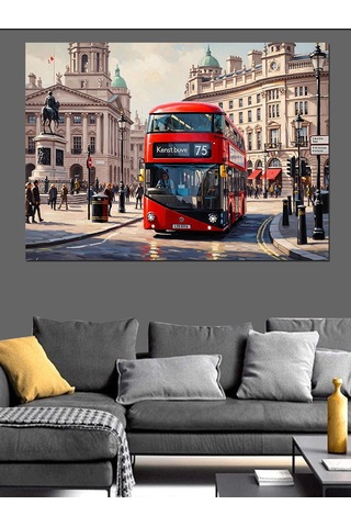Ahşap Tablo Londra Kırmızı Otobüs Şehir Caddesi