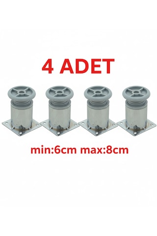Ludıa Metal Ayarlanabilir 4 Adet Mobilya Ayağı Metal Tablalı 6cm Gri