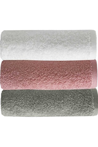 3 Lü Düz Renk El Yüz Havlu Seti %100 Pamuklu 50x90 Cm Gri-gül-beyaz 11