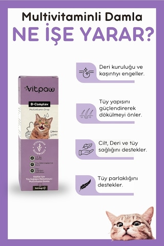 Vitpaw Kediler için Tüy Dökümü Önleyici Multivitamin B+Complex 50 ML
