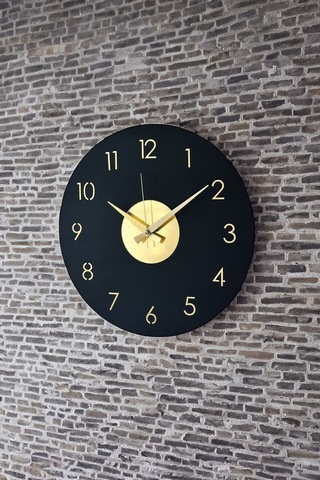 Ahşap Dekoratif Pleione Gold Aynalı Duvar Saati 48cm Siyah - Gold