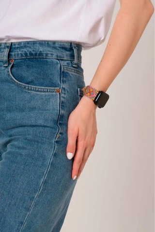 Hippi Etnich Siyah Örgü Apple Uyumlu Watch Kordonu 42-44-45-49 Mm
