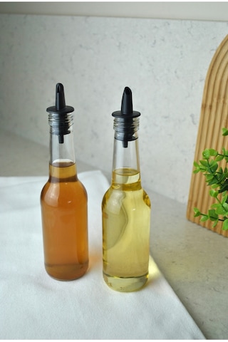2 Adet 250 Ml Cam Yağdanlık Sirkelik Sosluk Şişesi Silikon Tıpalı Zeytinyağı Sıvıyağ Yağlık Şişe Şeffaf