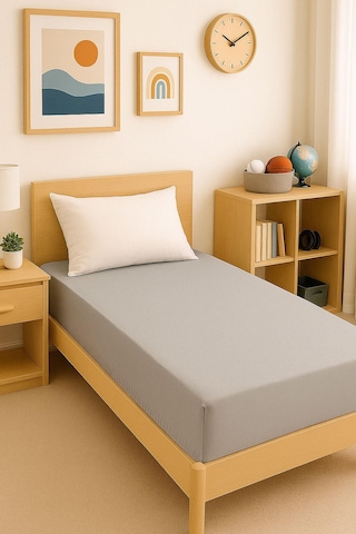3 Adet Düz Pamuklu Tek Kişilik 140 X 200 Cm Lastikli Penye Çarşaf Açık Gri - Siyah
