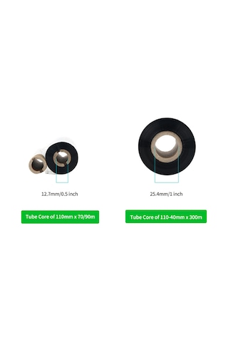 Dofolink Bardaklı Mürekkep Bandı, Barkod Etiket Yazıcı İçin, 110mmx300m, 1 İnç Çekirdek, Kaliteli Wax Tipi, Tek Paket Siyah