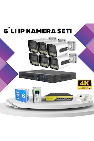 6'lı Güvenlik Ip Kamera Seti - 4mp Dış Mekan Kamera, 3.6mm Lens,
