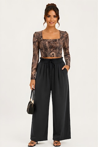 Lili Woman Kadın Paisley Desenli Tül Crop Bluz E.2557 Kahverengi