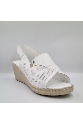 Pierre Cardin 6908 Beyaz Deri Dolgu Topuk 6cm Kadın Sandalet Beyaz