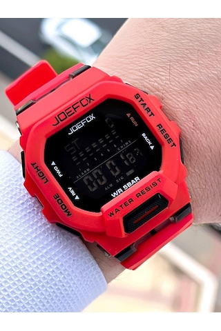 Joefox G-shock Kasa Kırmızı-Siyah Digital 5 ATM Spor Kol Saati J-gs01