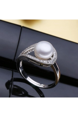 Beyaz Lsooyh Doğal Tatlı Su Inci Yüzük Kadın Moda Lüks Kübik Zirkonya Ayarlanabilir Yüzük Takı Beyaz