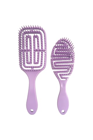 Croc Saç Fırçası Seti 2li Mor - Saç Açıcı Fırça, 3d Detangler Brush - Tarak Hediyeli