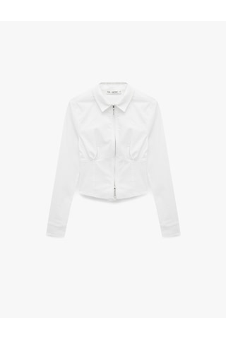 Koton Slim Fit Uzun Kollu Korse Görünümlü Fermuarlı Crop Gömlek Beyaz 7wal60007ıw