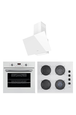 Lanova İnci 3206W01 - G16400-202 - 3220W6 Beyaz Cam Ankastre Set
