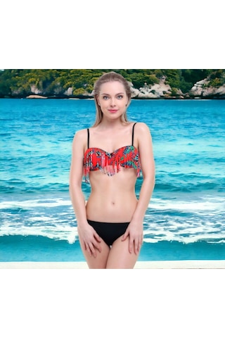 Shopiolog Desenli Püsküllü Straplez Bikini