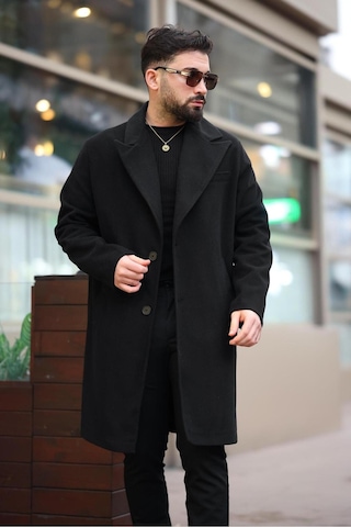 Modaemas Erkek Uzun Kaşe Kaban Siyah Siyah