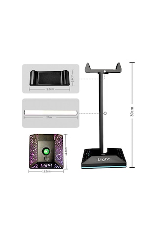 Konesam Oyuncu Kulaklık Tutucusu Rgb Işıklı, Dokunmatik Kontrol, Ayrılamabilir, Masaüstü Ambiyans Aydınlatması, Plastik, Siyah