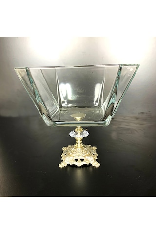 Elta Collection Metal Ayaklı Gümüş Detaylı Büyük Boy Salata Kasesi gümüş