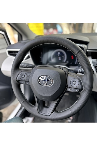 Toyota Corolla 2020-2024 Araca Özel Direksiyon Kılıfı Nokta Düz Gri Dikiş