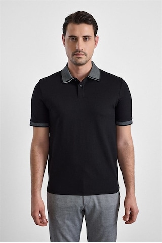 Süvari Siyah Regular Düz Baskısız Pike Fermuarlı Polo Yaka Nefes Alabilen Tişört Ts1014000472-s09