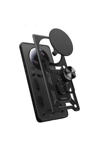 Kilifone - Mi 13 Ultra Uyumlu - Kılıf Magnetik Standlı Kamera Korumalı Sürgülü Vega Kapak - Siyah