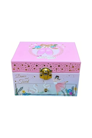 Willowhaven Pembe Bale Ayakkabı Desenli Döner Balerin Müzikli Çift Çekmeceli Mücevher Kutusu