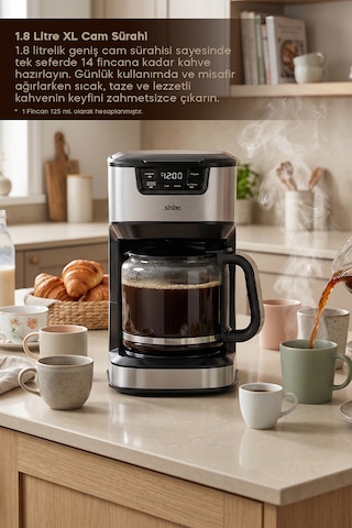 Scm-9040 Otomatik Zaman Ayarlı Xl 14 Fincan Filtre Kahve Makinesi Dijital Göstergeli