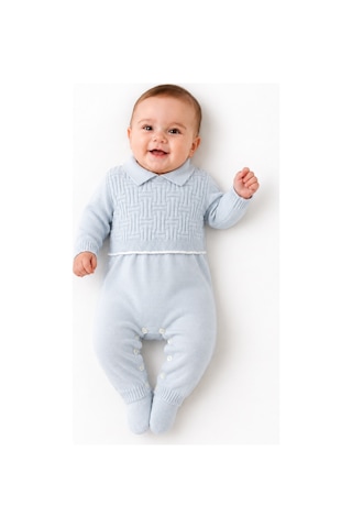 Babyhola Unisex Triko Patikli Bebek Tulum 5603 Mavi